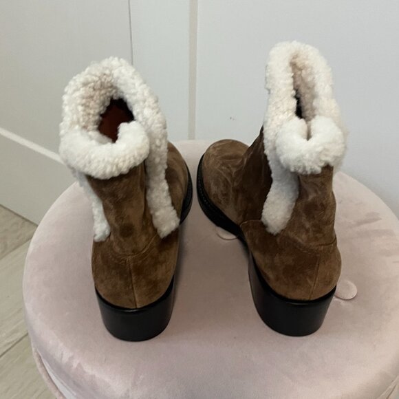 Sigerson Morrison Brown Suede & Sherpa Ankle Booties Size 38 - Picture 5 of 7